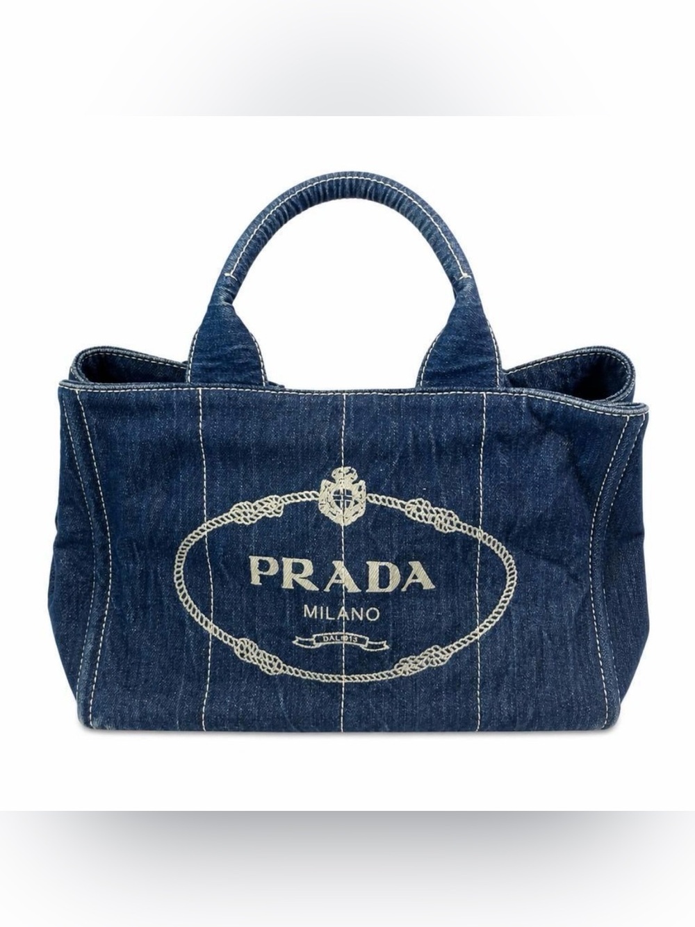 Prada Small Denim Canapa Tote Bag